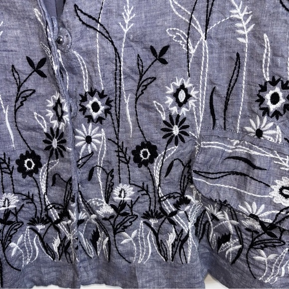 Coldwater Creek Blue Floral Embroidered Womens Jacket 3X Snaps Spring Boho Linen - Picture 6 of 10